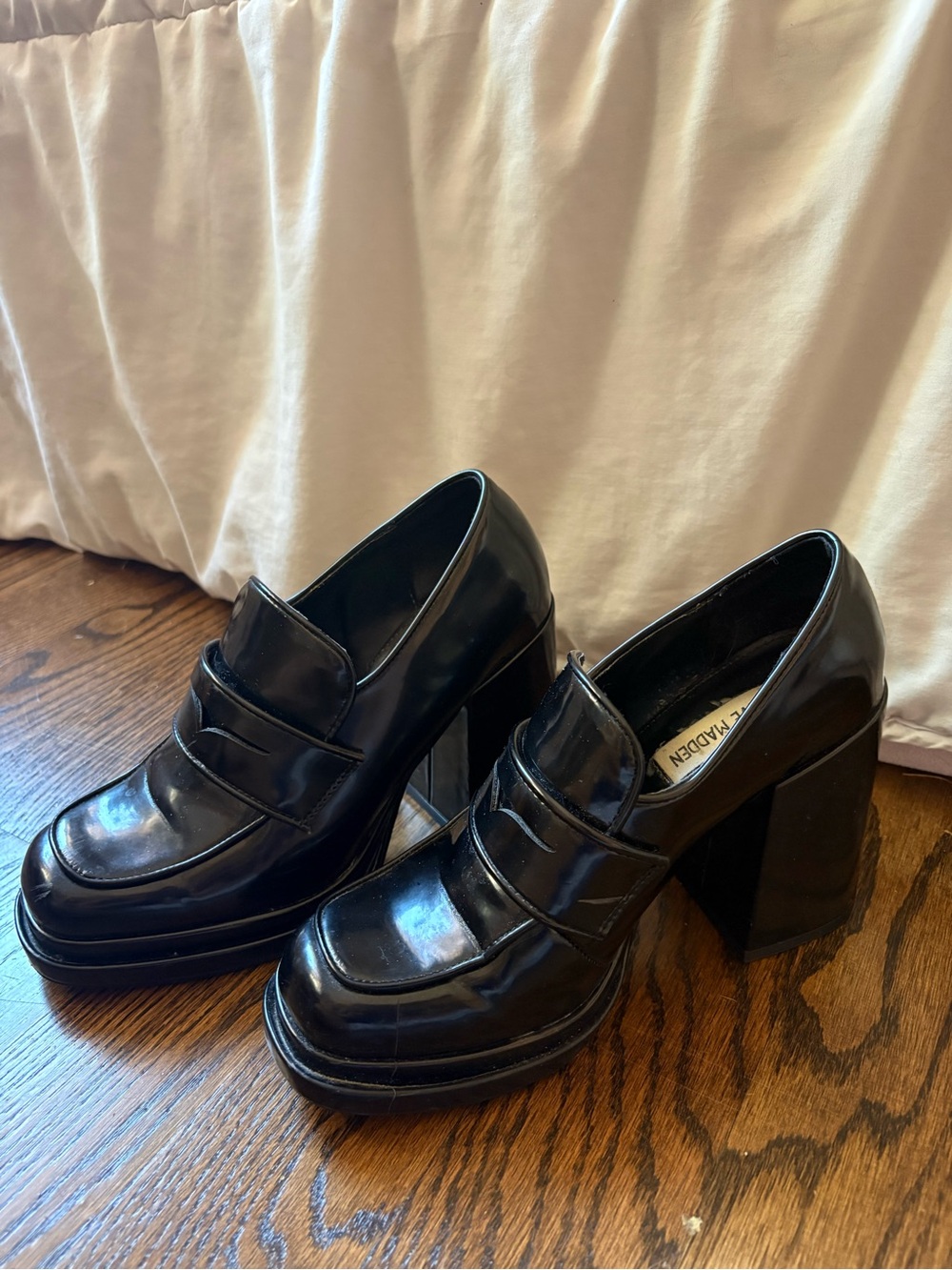 Steve Madden Black Patent Block Heel Loafers